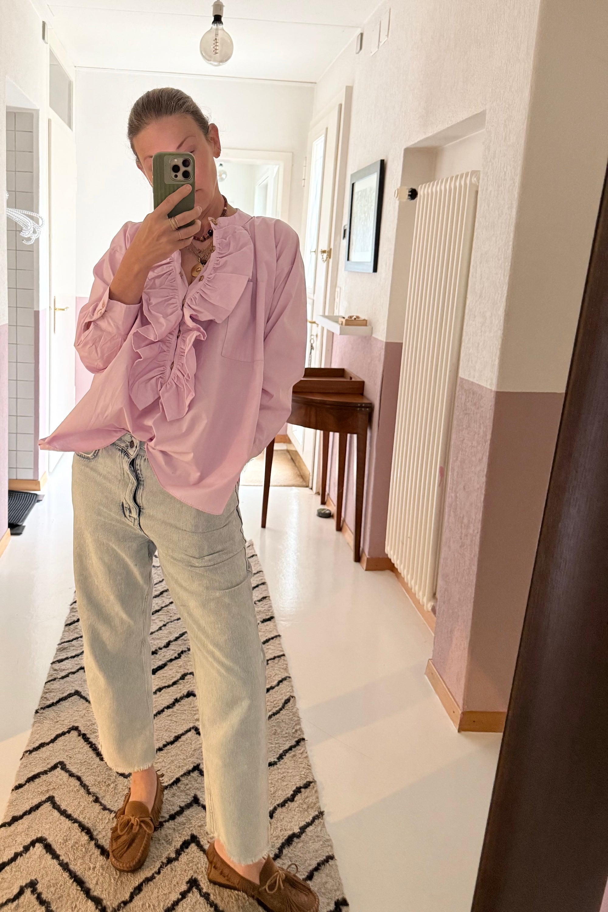 YVONNE S FRILL Cotton/Popeline Blouse "UNI" flieder