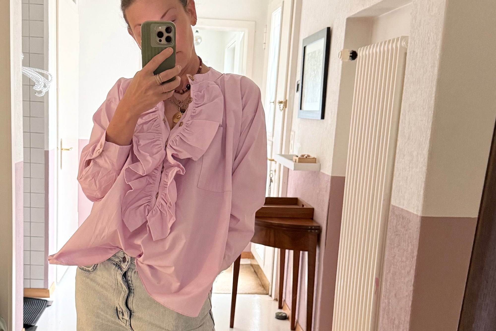 YVONNE S FRILL Cotton/Popeline Blouse "UNI" flieder