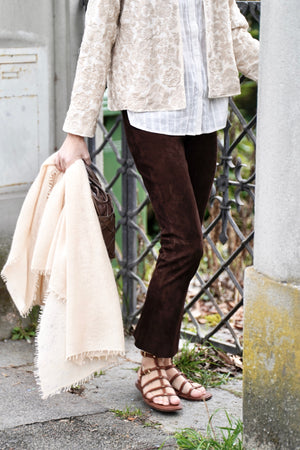 VIA MASINI Stretch - Leather leggings cropped chocolat