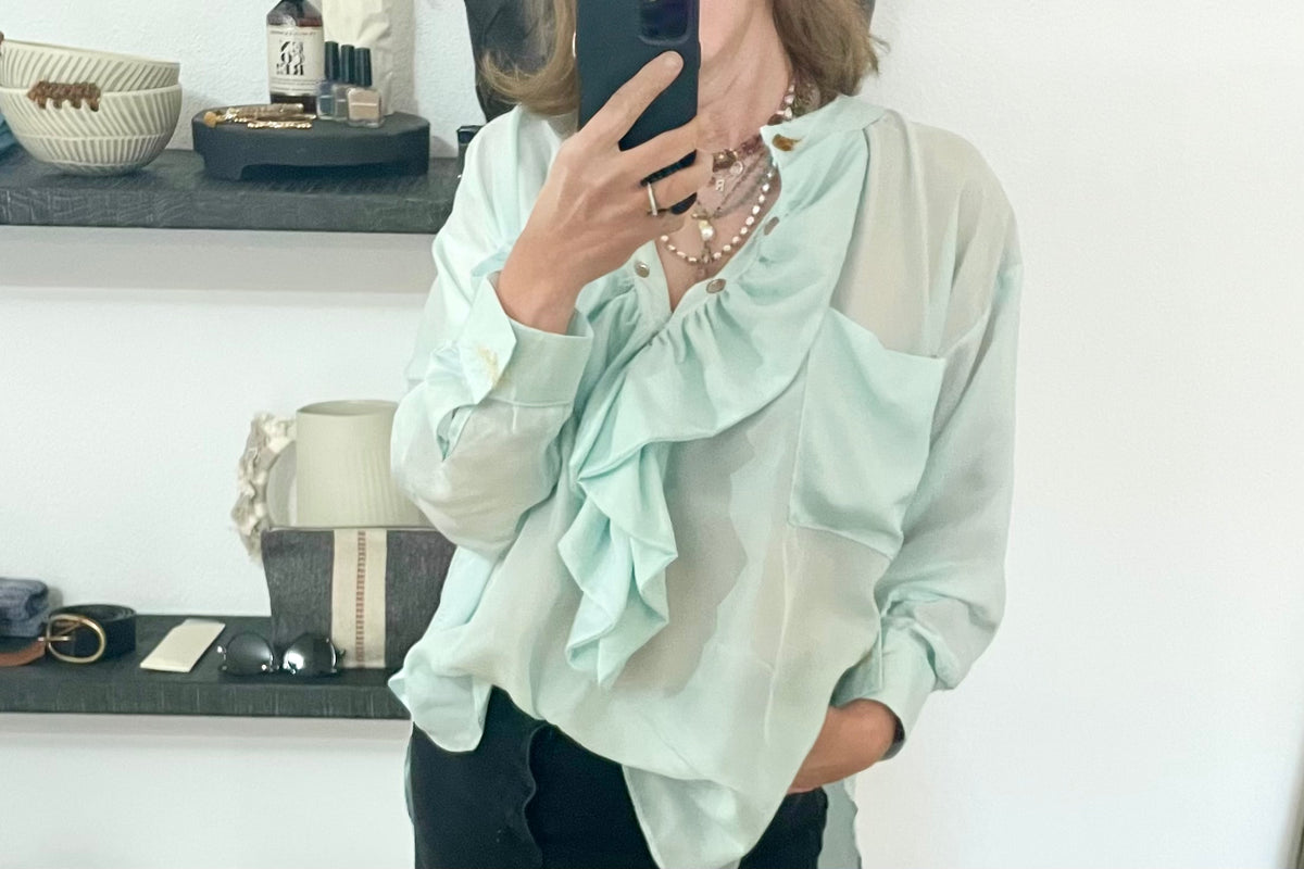 YVONNE S FRILL silk blouse "UNI" spearmint