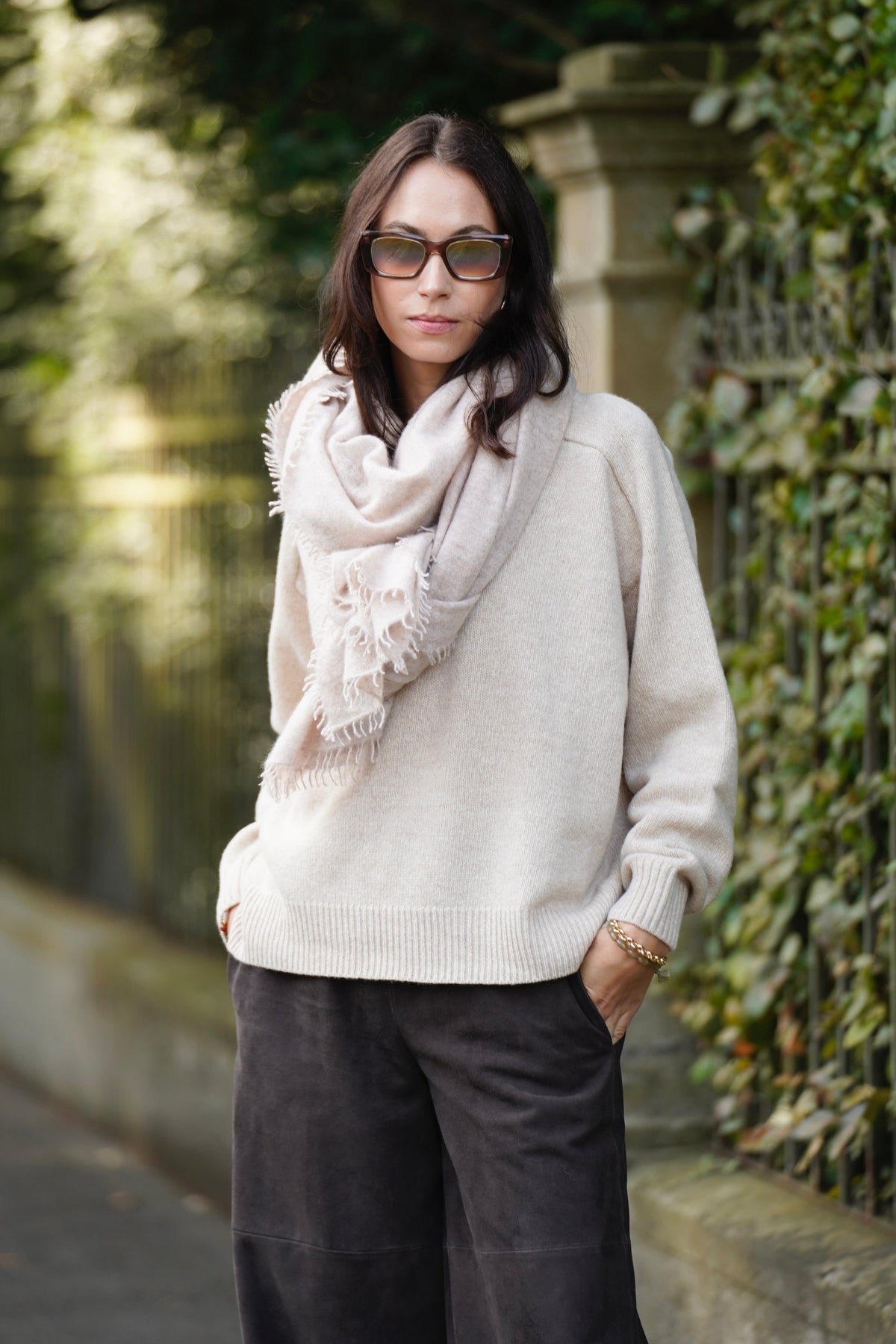 GREYMARL Rundhalspullover "BOYFRIEND" sand