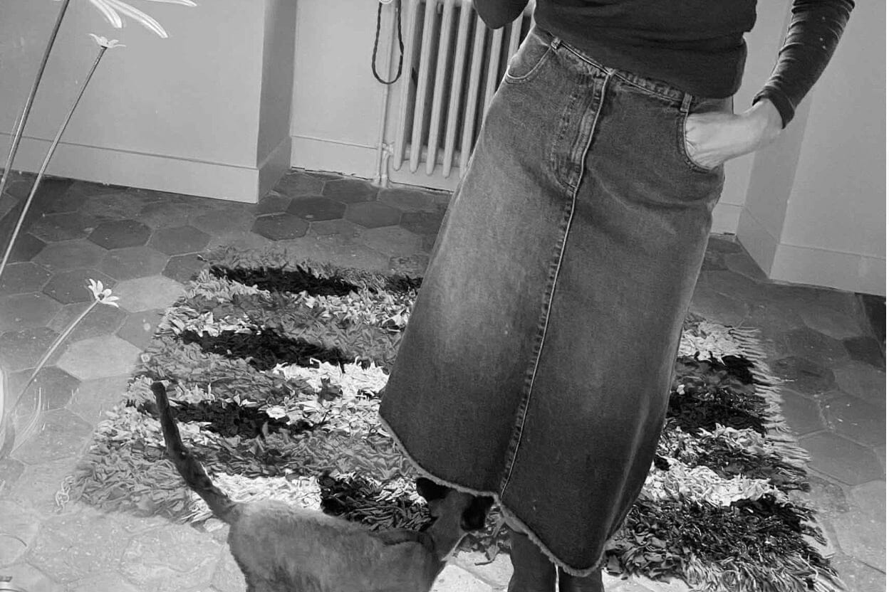 HAPPY HOUSE Midi - Jupe "CECILE" noir délavé mit Elastan