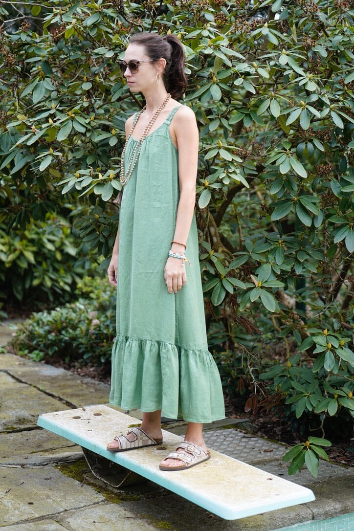 VELVET linen dress "Arale' aloe (C)