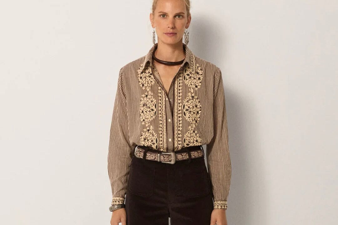 MAISON HOTEL Baumwollbluse "COHIBA" tabbaco stripe