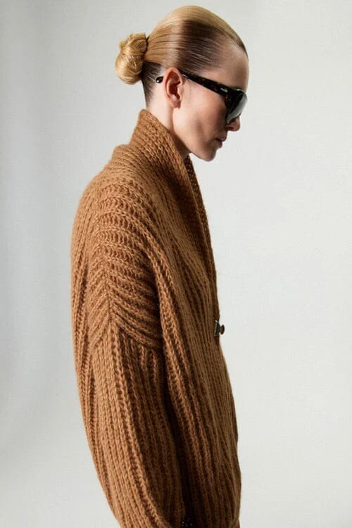 MAIAMI Shaggy Chunky Alpaca Shawl Cardigan fudge