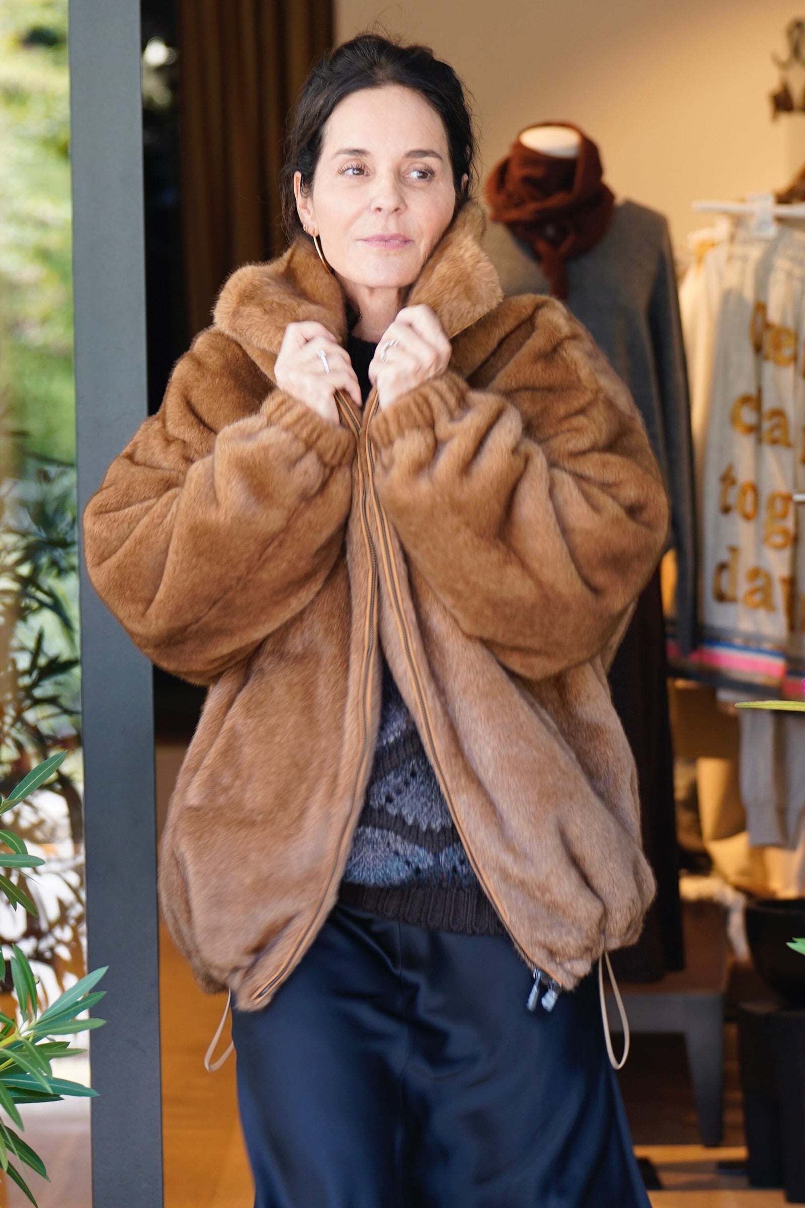 OAKWOOD Fake Fur Jacket "BE GOOD TO" cognac