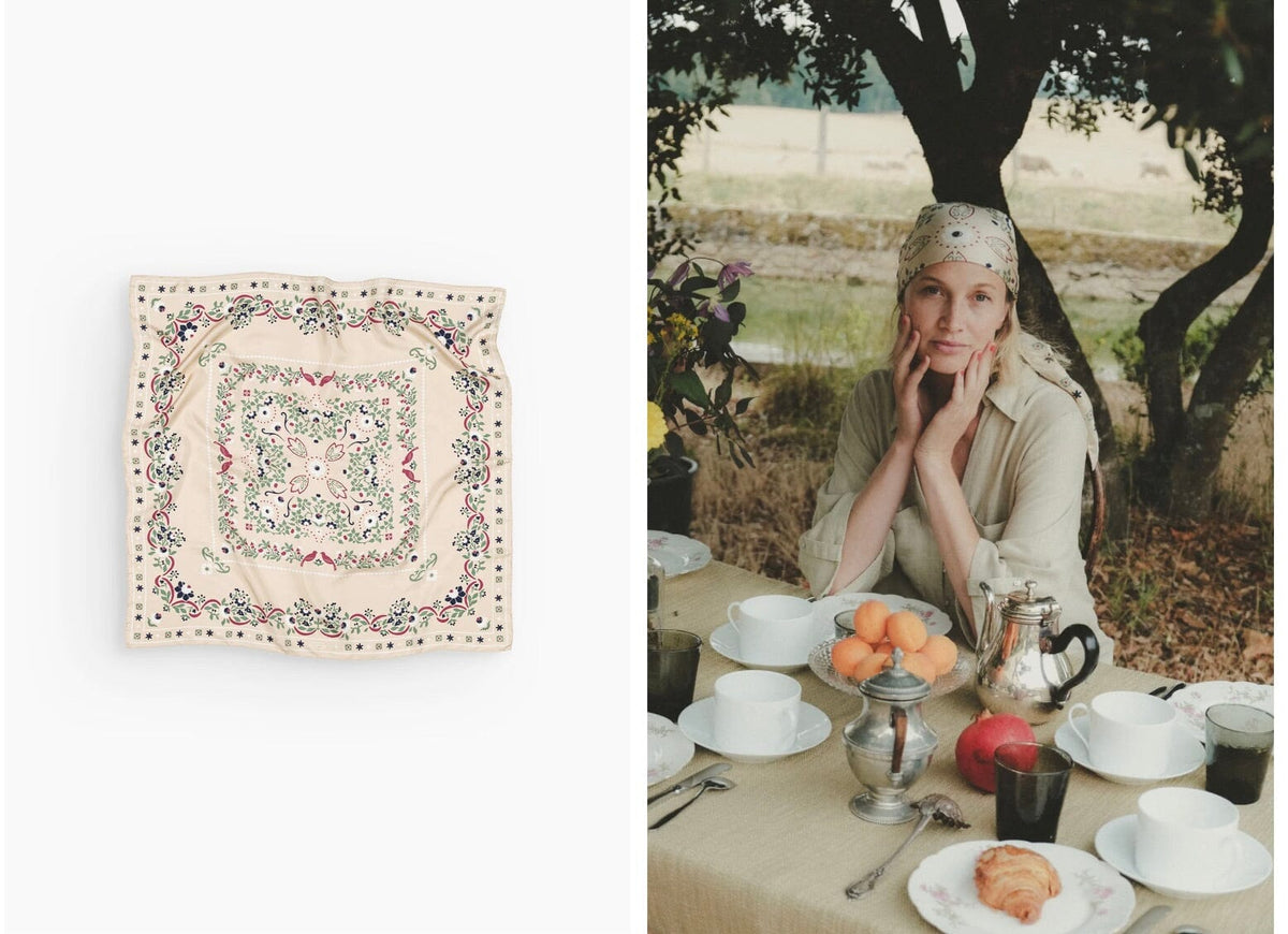 MAISON LECOMTE FLAMANT Seidenschal "Secret Garten" sand