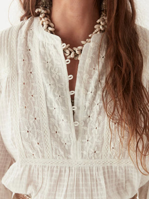 MAISON HOTEL Baumwollbluse "SABINE" pearl