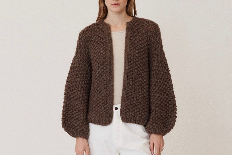 MAIAMI Alpaca Pearl Pattern Bomber Cardigan brown