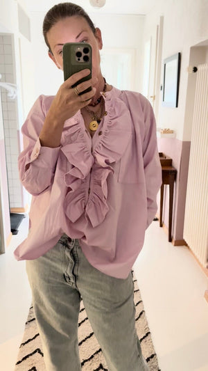 YVONNE S FRILL Cotton/Popeline Blouse "UNI" flieder