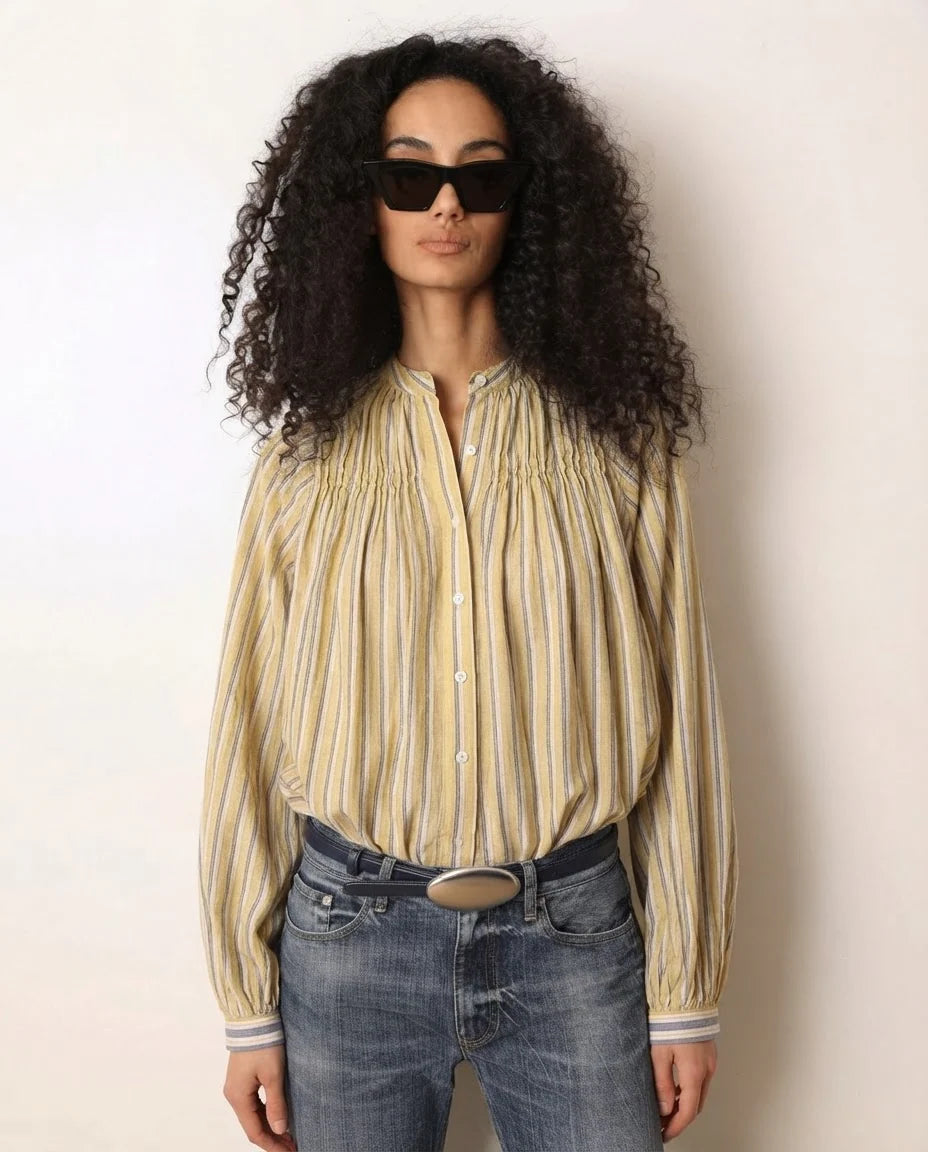 LAURENCE BRAS Baumwollbluse "POPPY" beige stripe