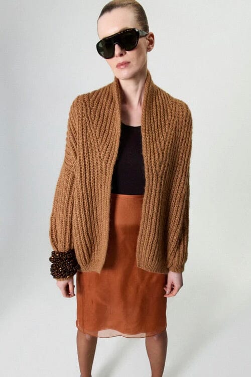 MAIAMI Shaggy Chunky Alpaca Shawl Cardigan fudge