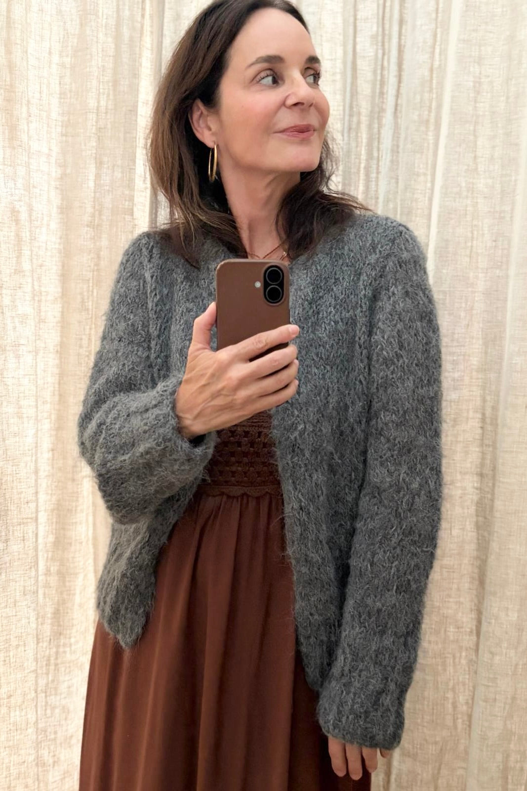 MAIAMI Shaggy Alpaca Fine Cardigan antra