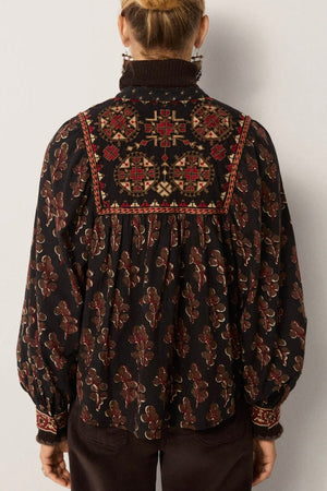 MAISON HOTEL Baumwollbluse "SCARLET" black coffee