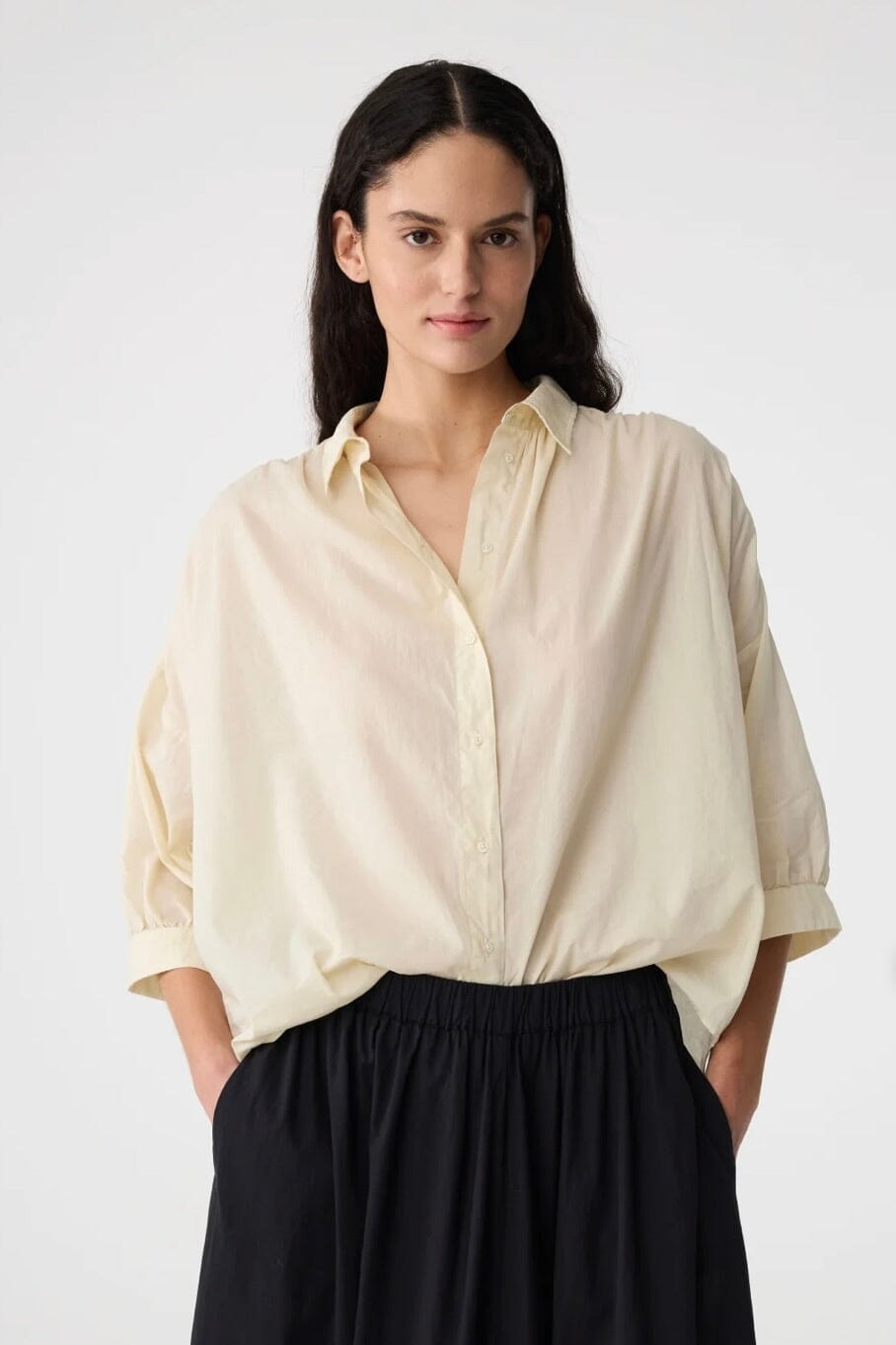 KNIT TED poplin shirt "LIES" light blue