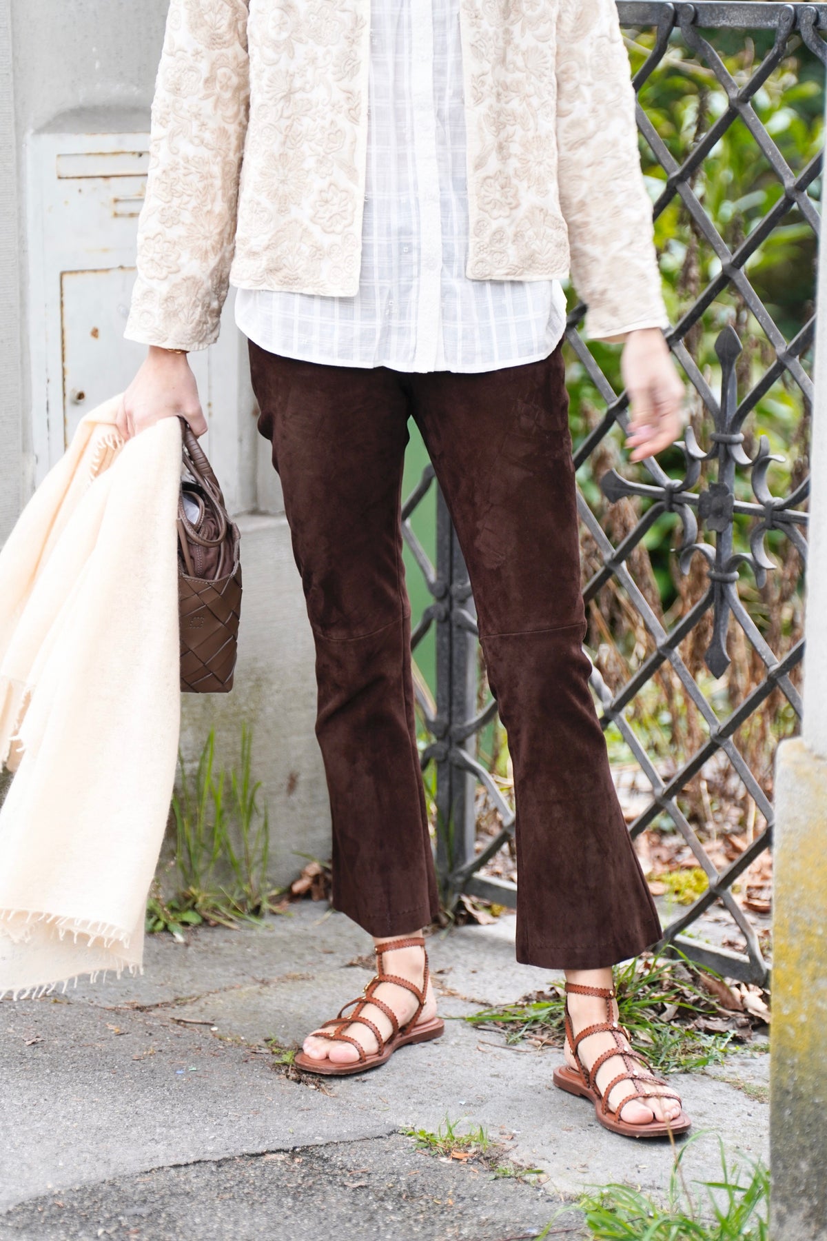 VIA MASINI Stretch - Leather leggings cropped chocolat