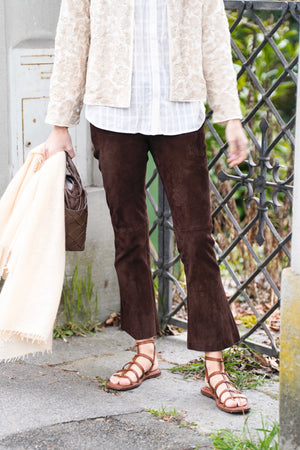 VIA MASINI Stretch - Leather leggings cropped chocolat