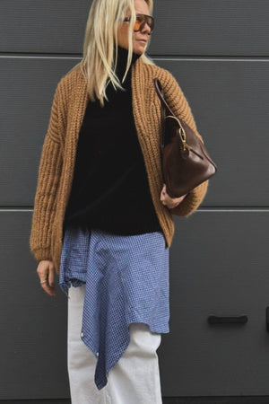 MAIAMI Shaggy Chunky Alpaca Shawl Cardigan fudge