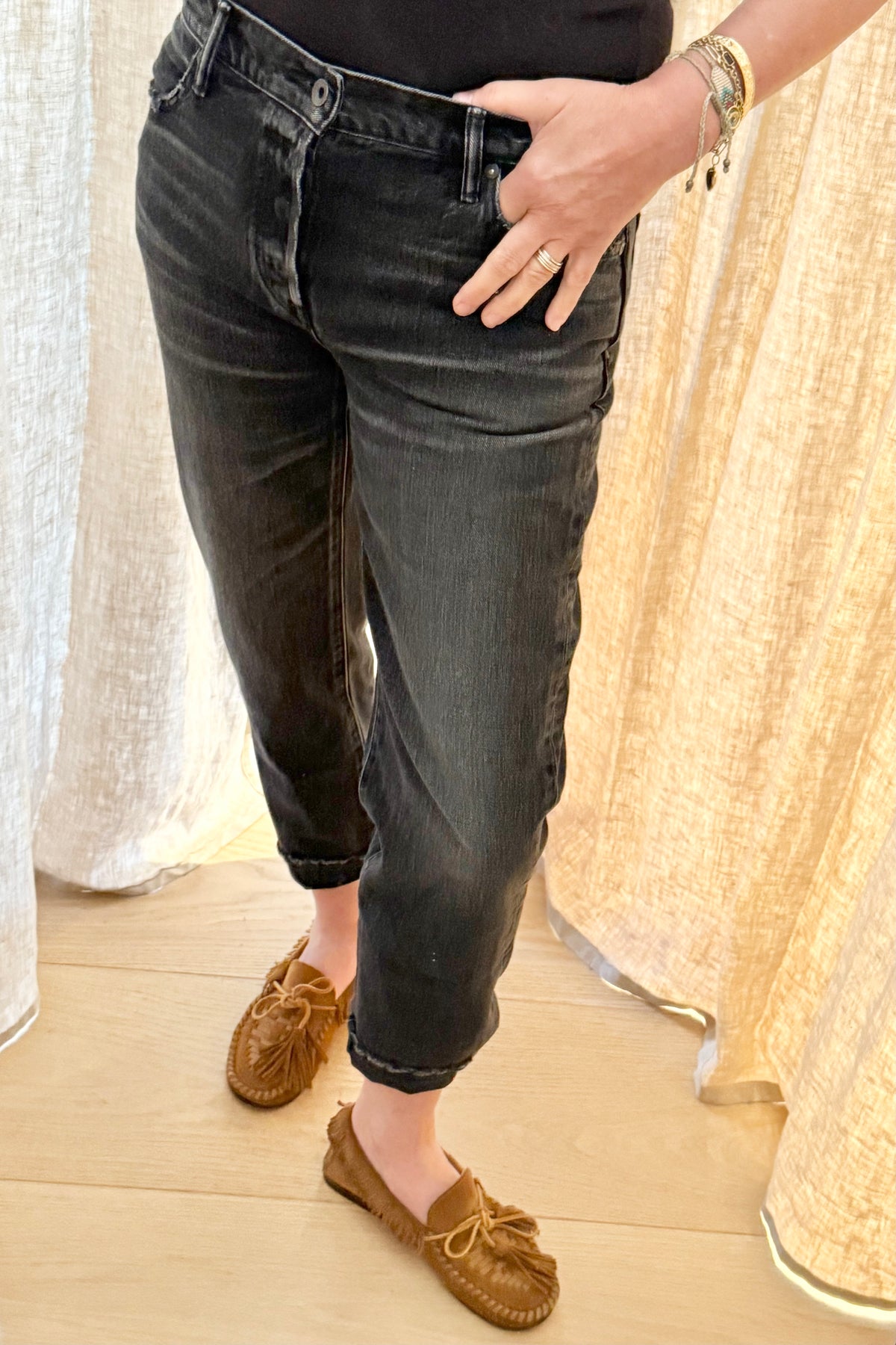 BORO Denim Cropped Jeans "SAPPORO" black wash