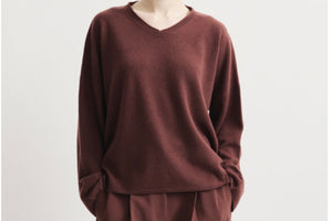 FFC Cashmere/Wool Feinstrick V-Neck Pullover "Neo" rost/braun