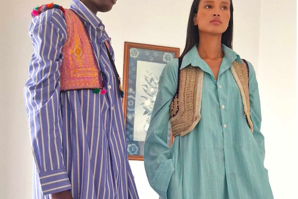 CLARAMONTE Baumwollkaftan "ALI" blue stripe