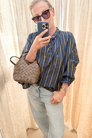 CLARAMONTE Baumwollbluse "NAILA" marine/mustard