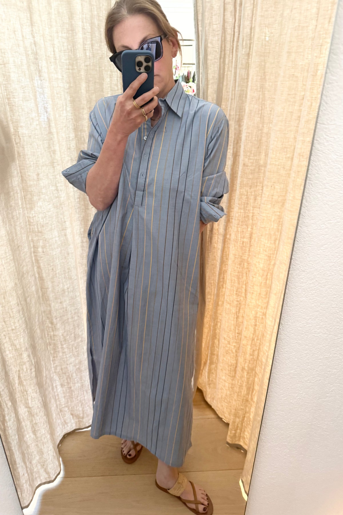 OWL Marrakech Long Shirtkleid "Claudine" langarm blue stripe