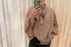 CLARAMONTE Baumwollbluse "Delice" Lavaliere nougat