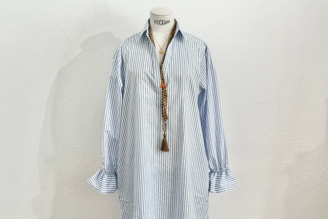 OWL Marrakech Long Shirtkleid "Reiki" langarm blue stripe