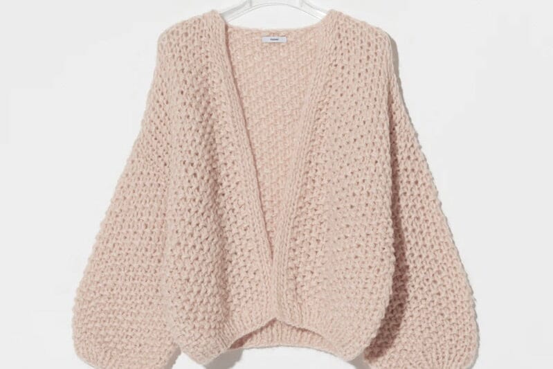 MAIAMI Alpaca Pearl Pattern Bomber Cardigan beige