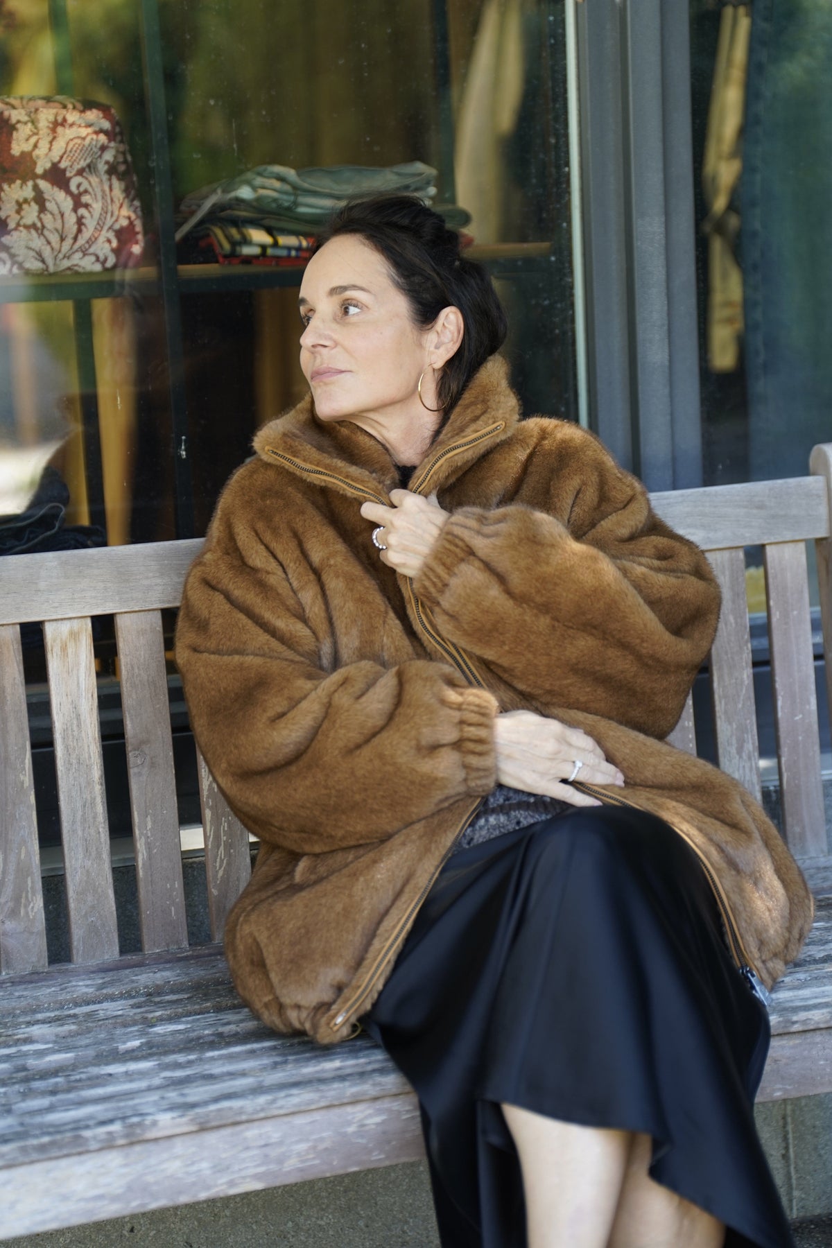 OAKWOOD Fake Fur Jacket "BE GOOD TO" cognac