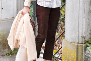 VIA MASINI Stretch - Leather leggings cropped chocolat