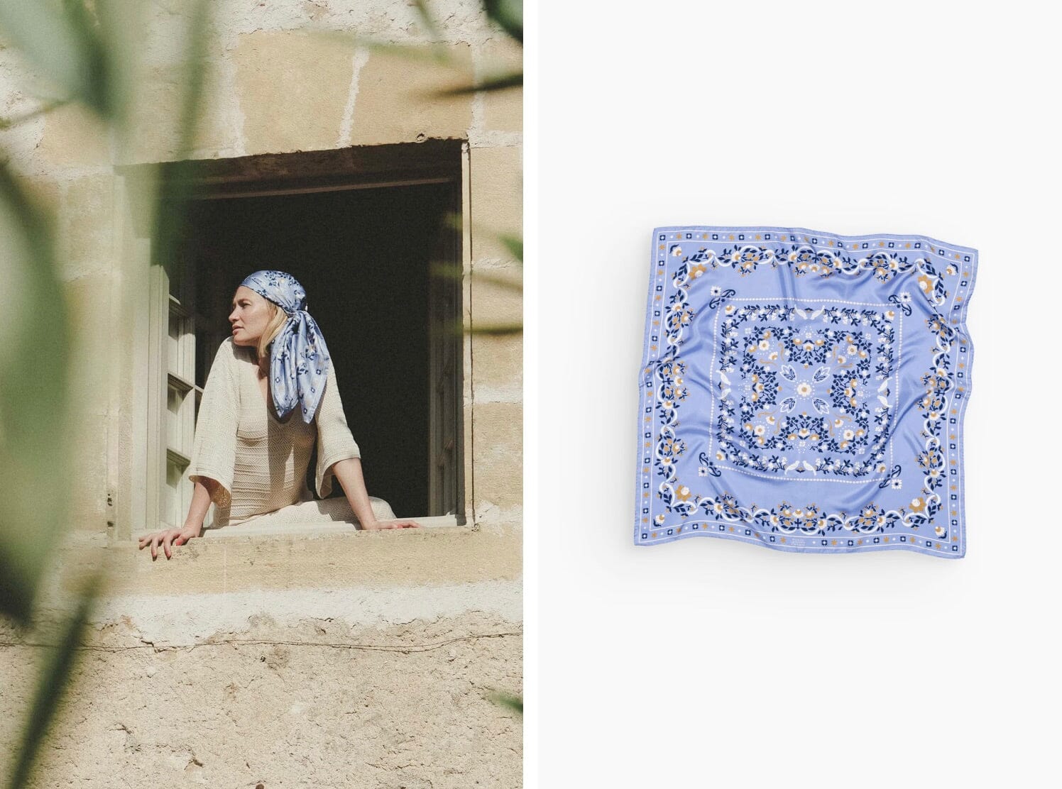 MAISON LECOMTE FLAMANT Seidenschal "Secret Garten" ciel