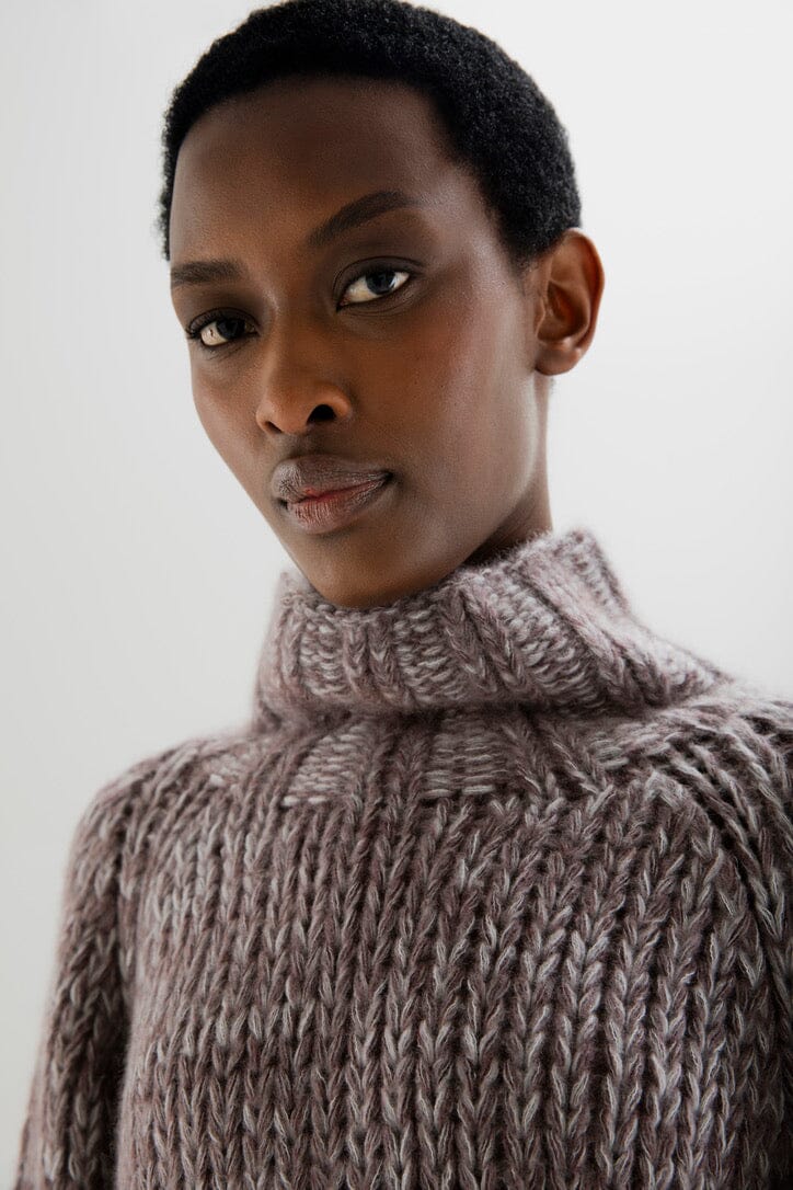 FFC Stehkragen Pullover  "14057" chiné aubergine