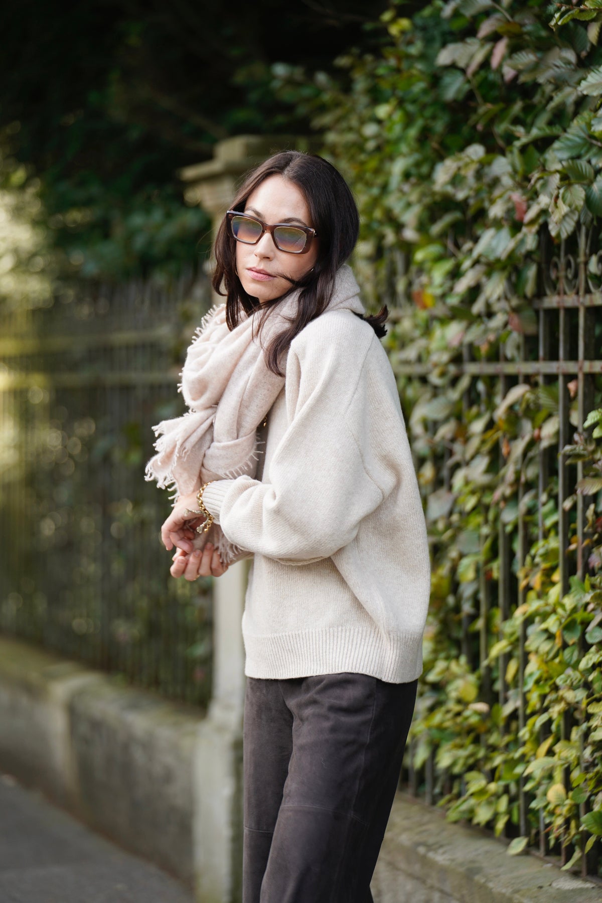 GREYMARL Rundhalspullover "BOYFRIEND" sand