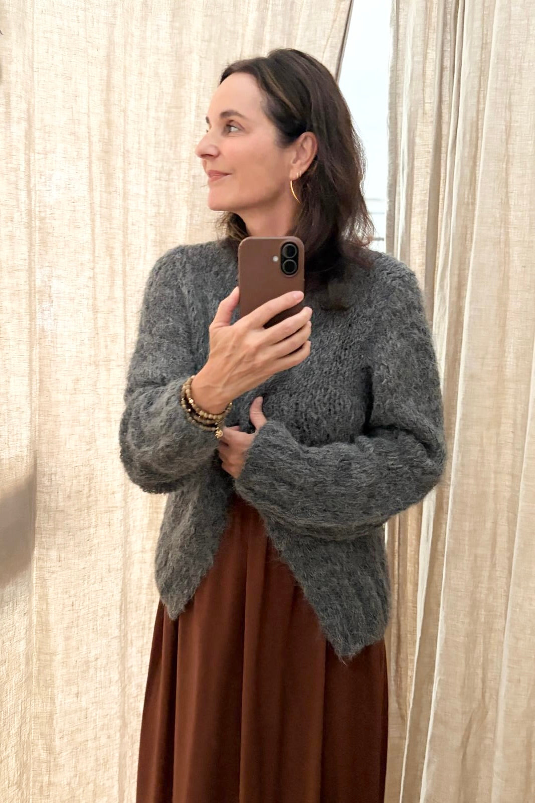 MAIAMI Shaggy Alpaca Fine Cardigan antra