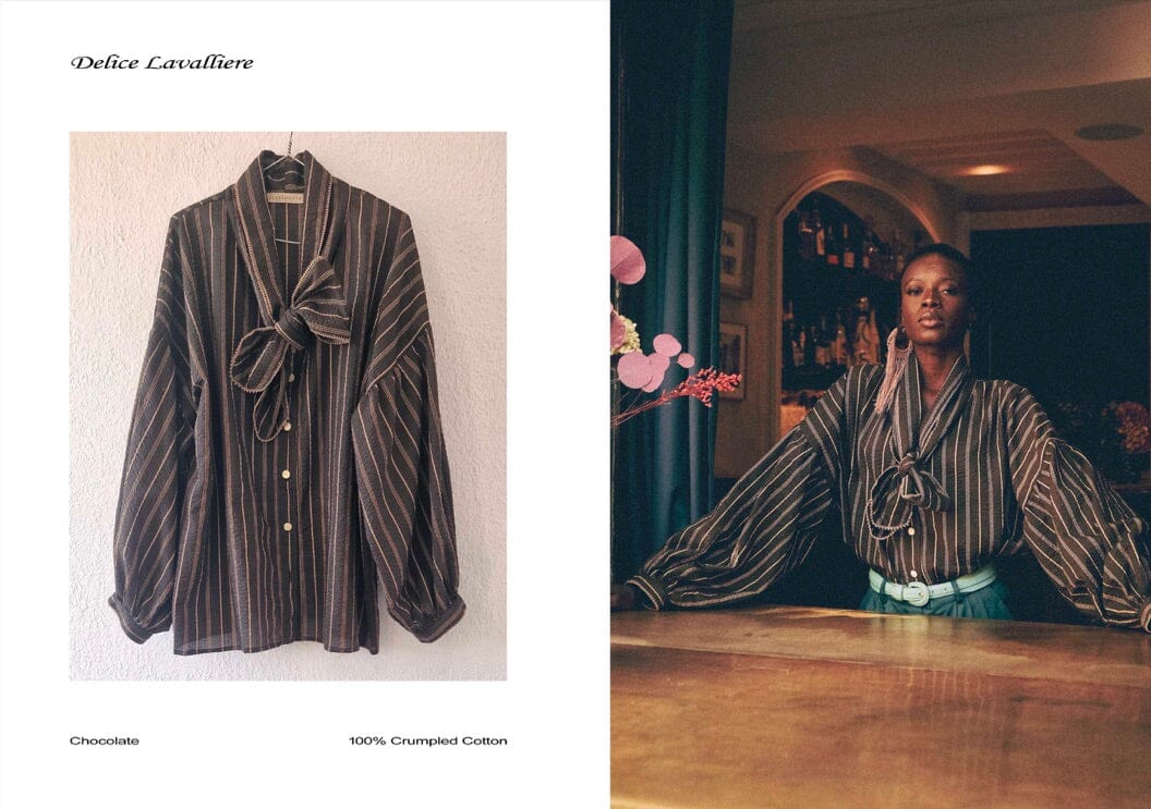 CLARAMONTE Baumwollbluse "Delice" Lavaliere chocolat