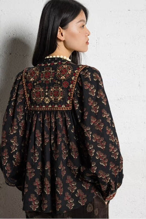 MAISON HOTEL Baumwollbluse "SCARLET" black coffee