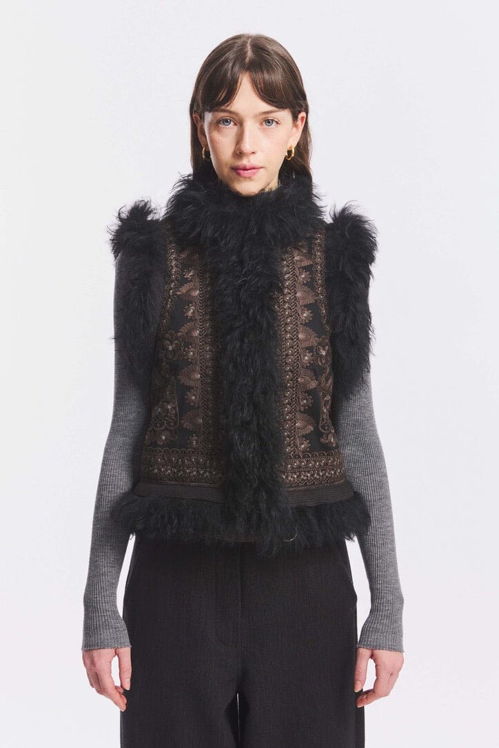 ANTIK BATIK Gilet "Sando" schwarz bestickt