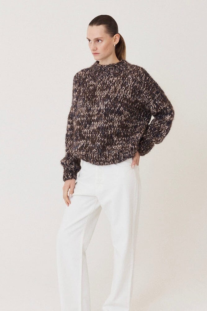 MAIAMI Alpaca Handstrickpullover brown/navy mélange