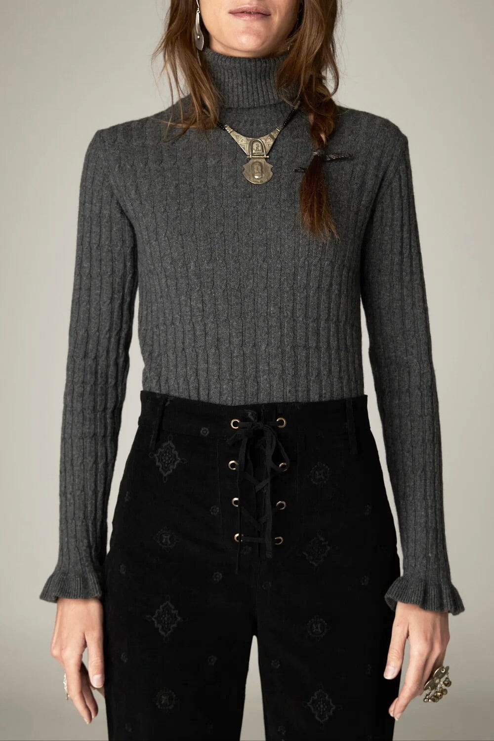 MAISON HOTEL Rollkragenpullover "NANCY" grey blue