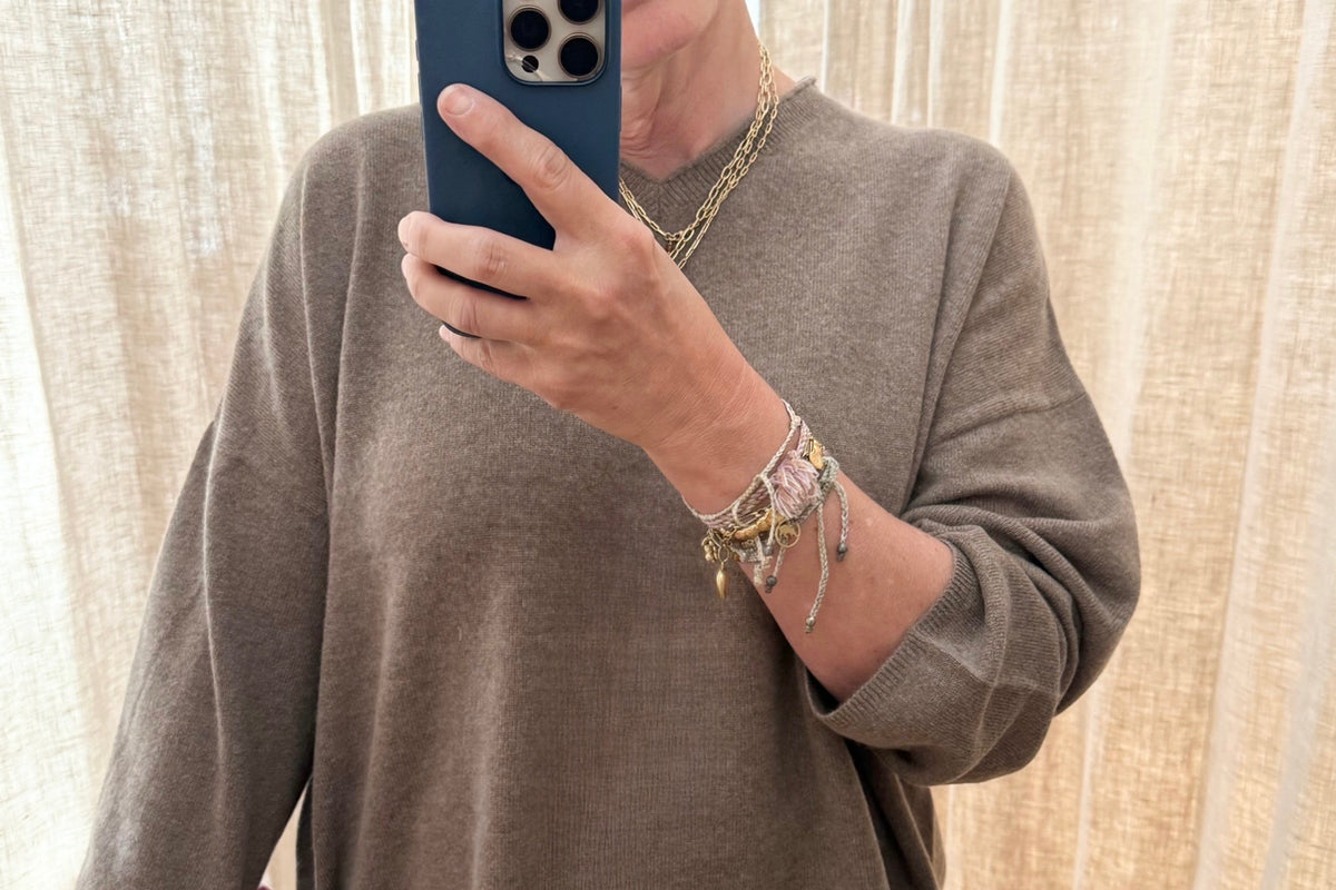 FFC Cashmere/Wool Feinstrick V-Neck Pullover "Neo" taupe