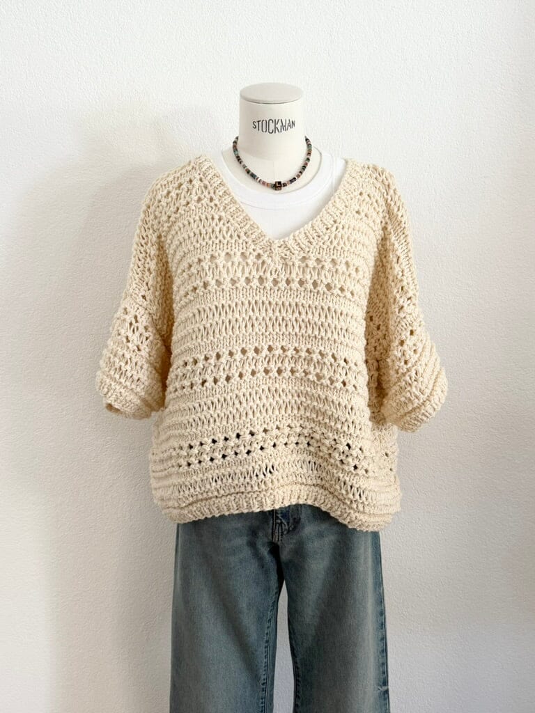 MAIAMI Kurzarm V-Neck Baumwollmix T-Shirt off-white