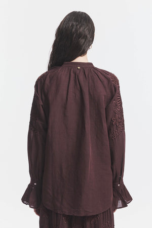 ANTIK BATIK Baumwollmixbluse "Marta" dark brown