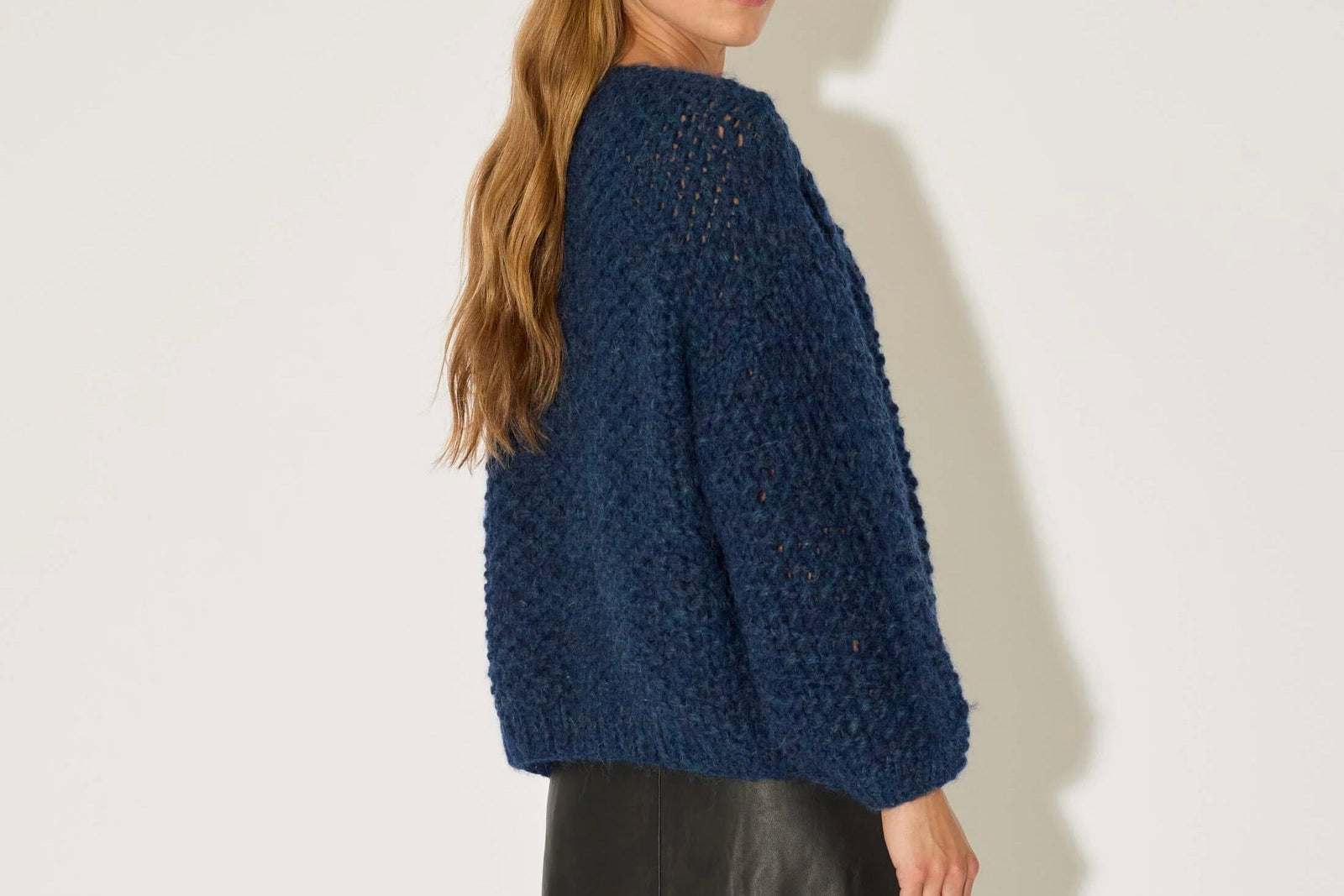 MAIAMI Alpaca Pearl Pattern Bomber Cardigan navy