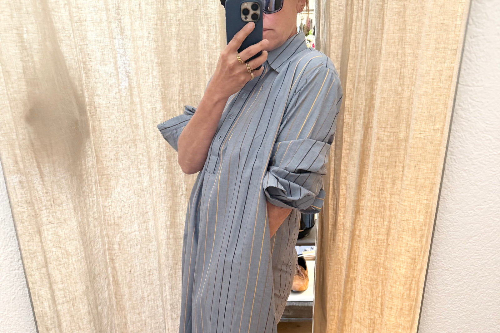 OWL Marrakech Long Shirtkleid "Claudine" langarm blue stripe