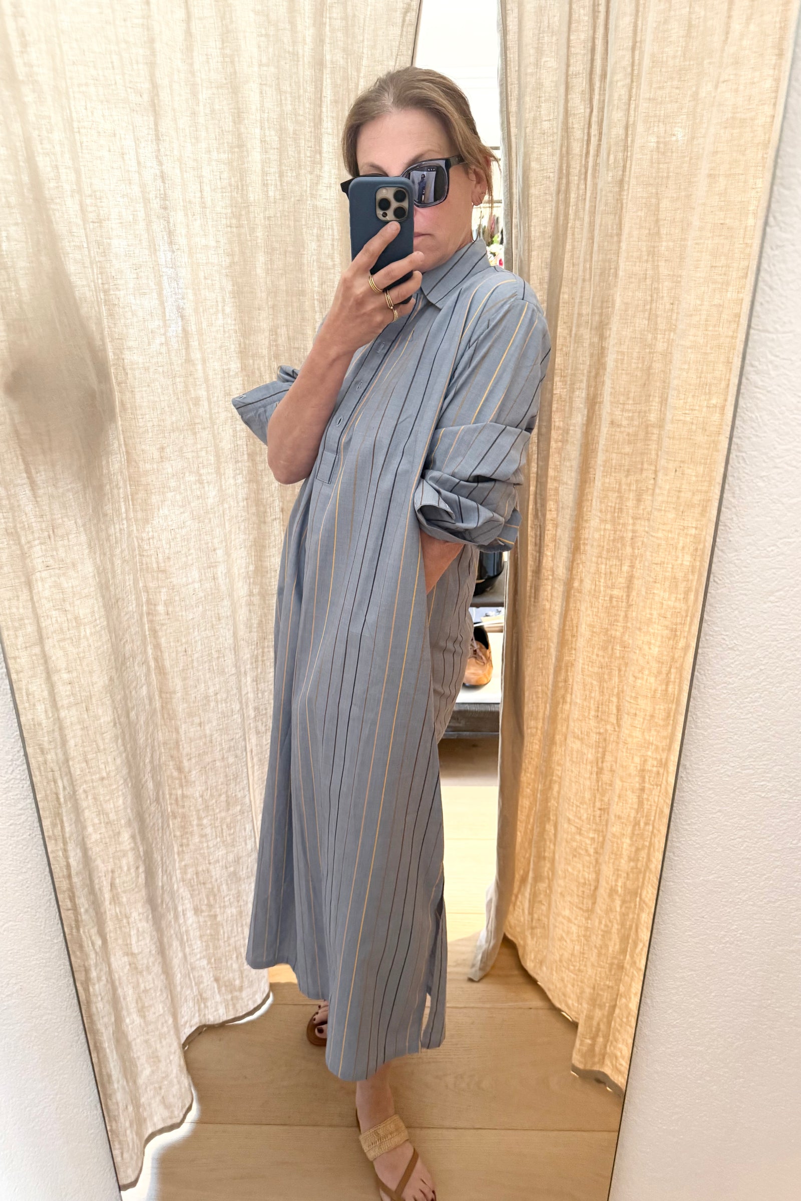 OWL Marrakech Long Shirtkleid "Claudine" langarm blue stripe