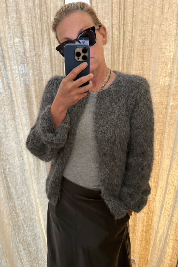 MAIAMI Shaggy Alpaca Fine Cardigan antracite