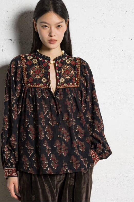 MAISON HOTEL Baumwollbluse "SCARLET" black coffee