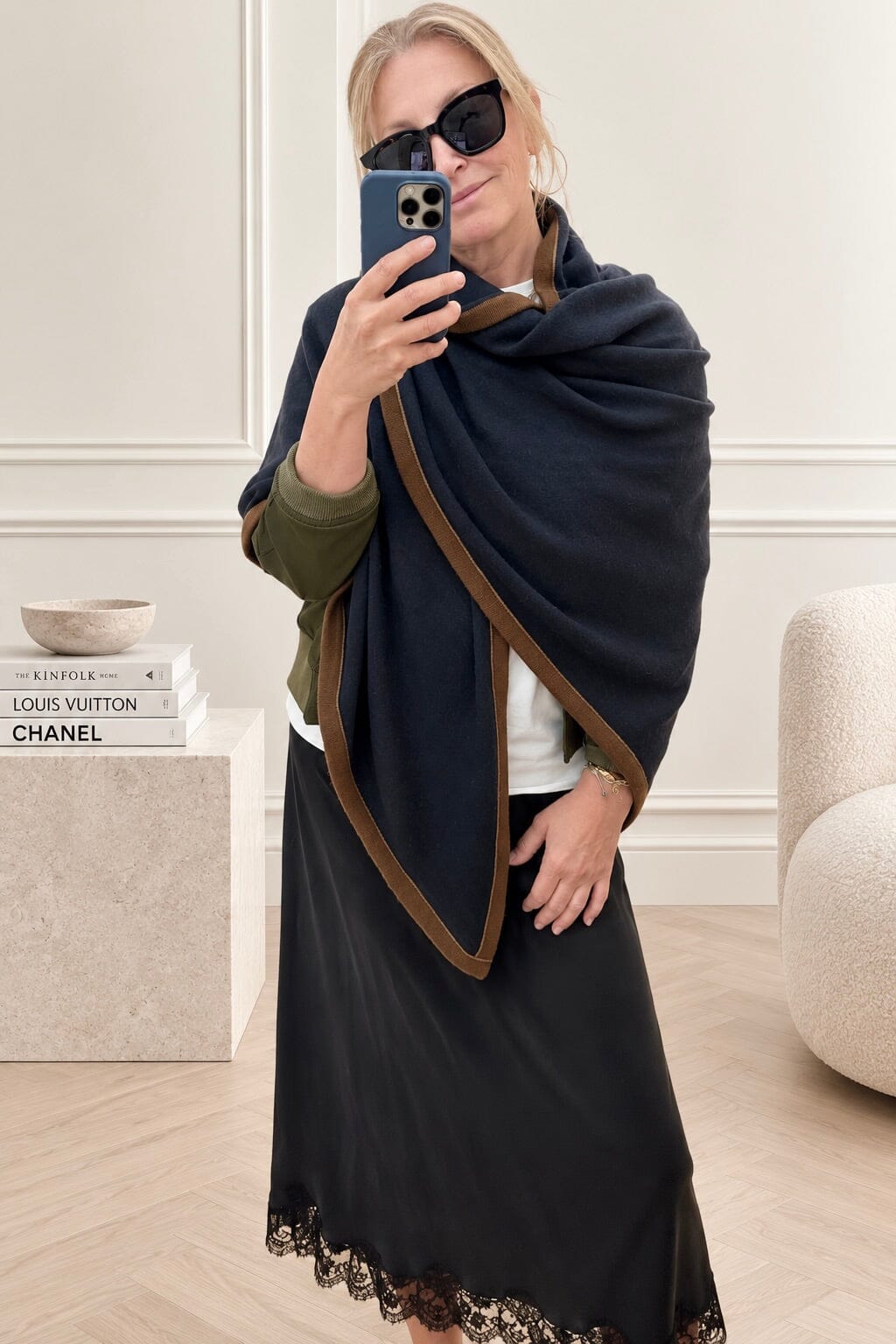Choice by Réjane Rosenberger Cashmere Poncho ohne Fransen navy